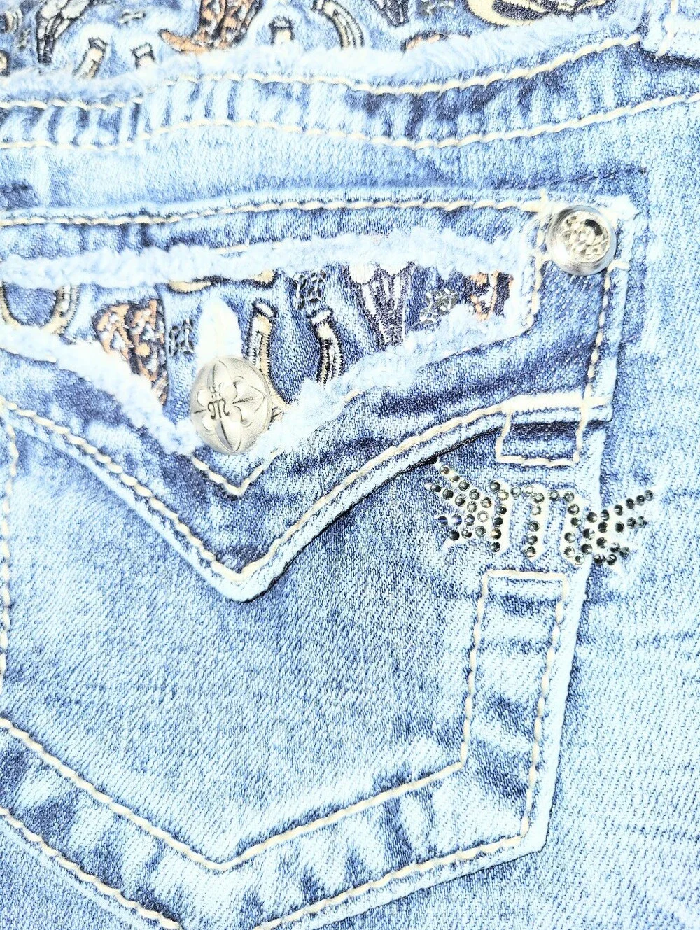 NWOT Miss Me Rare Cowboy Western Theme Premium Denim Jeans Tailor Boot Size 27 - Picture 13 of 16